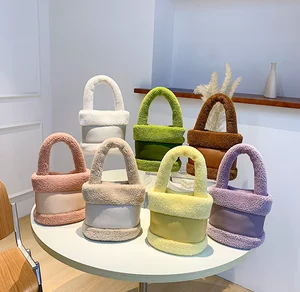 Plush Bucket Handbag Naiste Kotid Daily Life Open Handbag Woman Bag Handbag Supplier