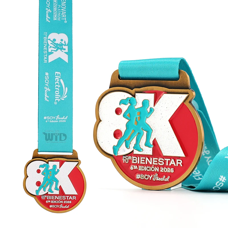 Wholesale Custom 8KMS Fun Run Alloy Medals Personalized Logo Sublimation Medal for Marathon Race Finisher Metal Sports Medals