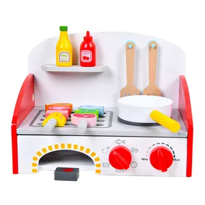 2026 Hot-selling New Design Wooden Bbq Children's Toys Kitchen Barbecue Table 2 in 1 Barbecue Cooking Wooden Pretend Play Kids