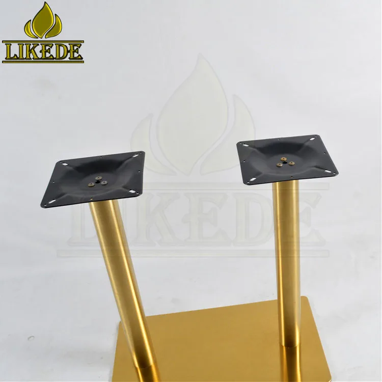 SS304 SS201 Double Column Leg Heavy Duty Adjustable Brushed Gold Stainless Steel Dining Table Base Modern Square Rectangle Chair