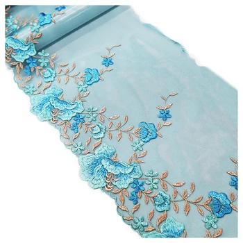 Oem customized wholesale price Beautiful floral pattern cyan  21cm lace embroidery