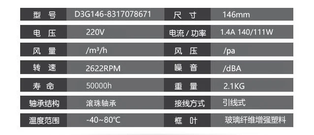 Original Centrifugal Fan D3G146-8317078617 220V 170w 1.4A 2622RPM Inverter Specific Blower