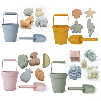 New Patent BPA FREE Portable Silicone Sand Bucket Toys, Customized Silicone Beach Toys,Silicone Bucket Pail and Spade sets