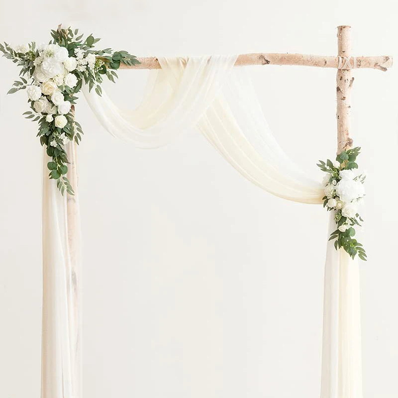 Arch Wedding Silk Flower Curtain Backdrop 2pcs White Flowers With 2pcs