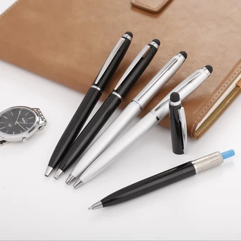 High Quality Custom Logo Printed  Barrel Pen Metal Twist Ballpoint Pen with top touch