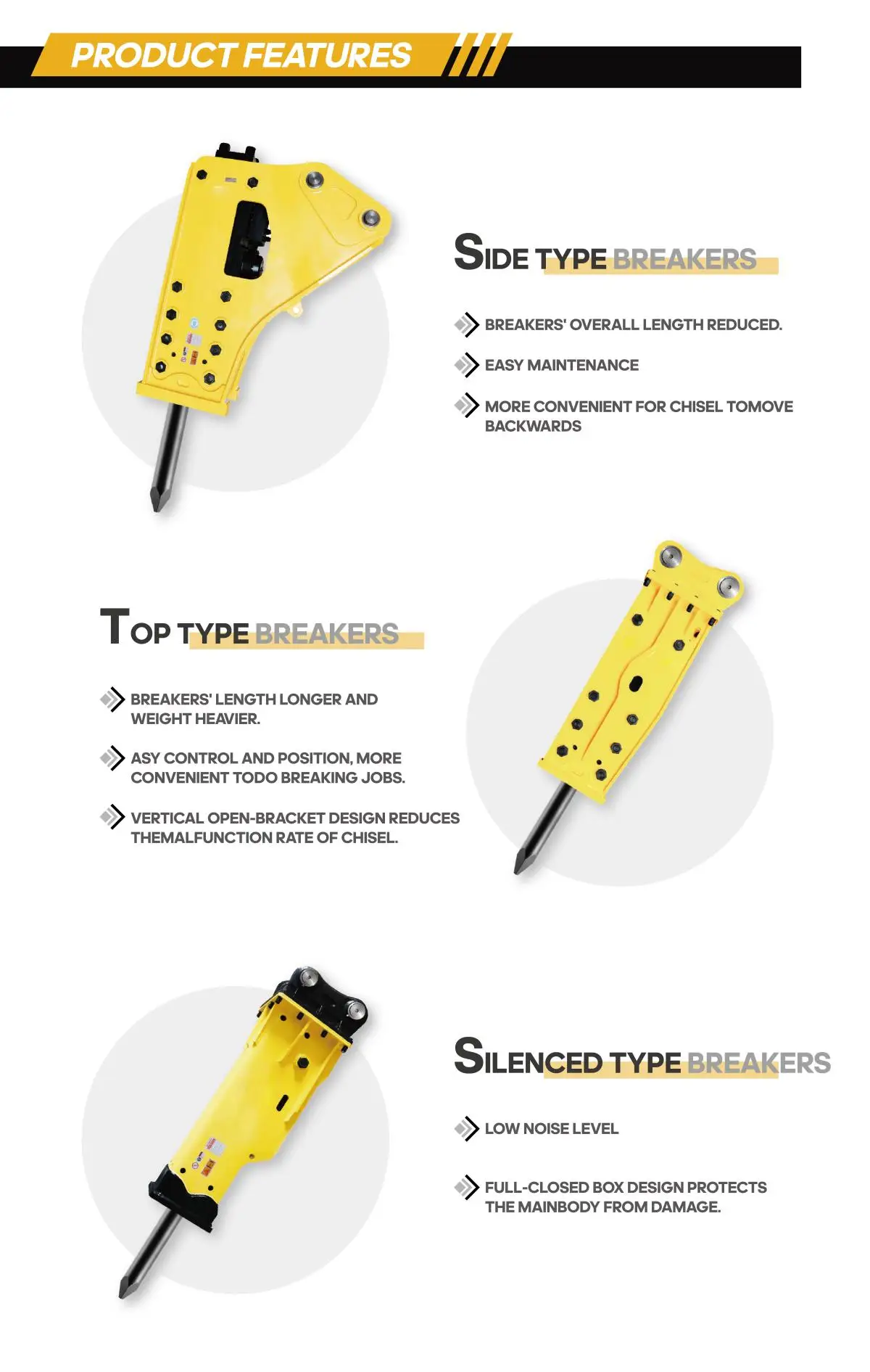 YICHEN Excavator Hydraulic Breaker Hammer Excavator Rock Breaker Hydraulic Breaking Hammer factory