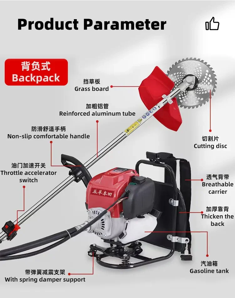 Manual Push Agricultural Mac Lawn Mower Shredder Gasoline 4-Stroke Engine for Gardening Grass Cutting Brush Cutter