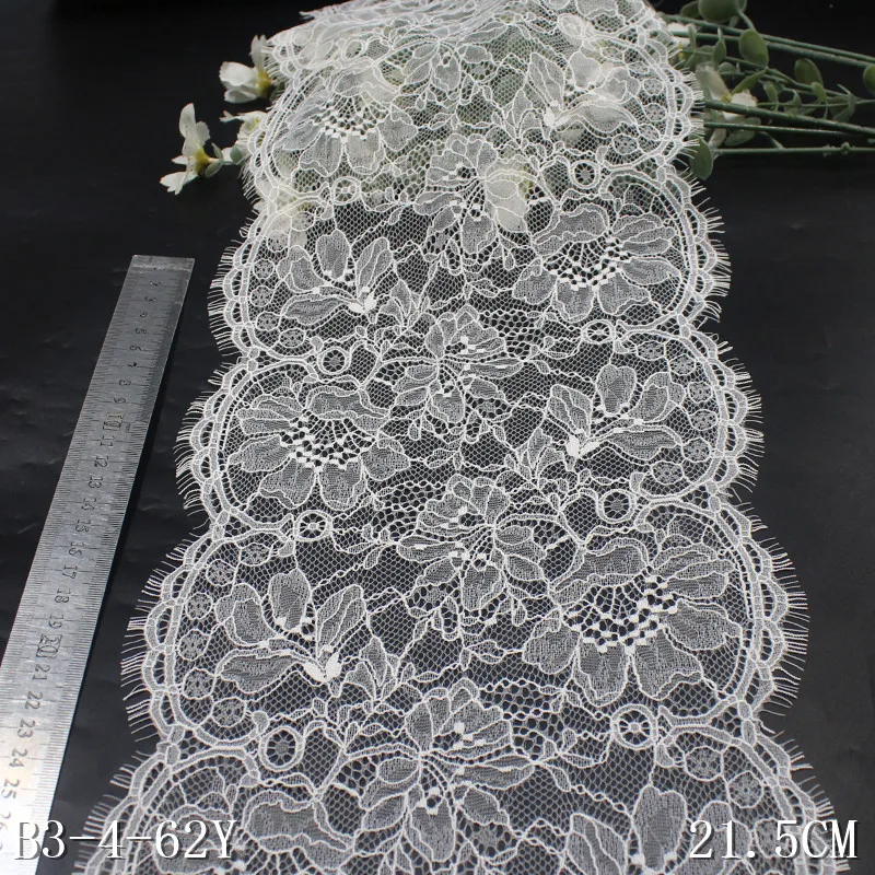 Factory Price 21cm Black French Floral Lace Trim Chantilly Eyelash Nylon Lingerie Lace Fabric for Abaya Sheila Evening Dress
