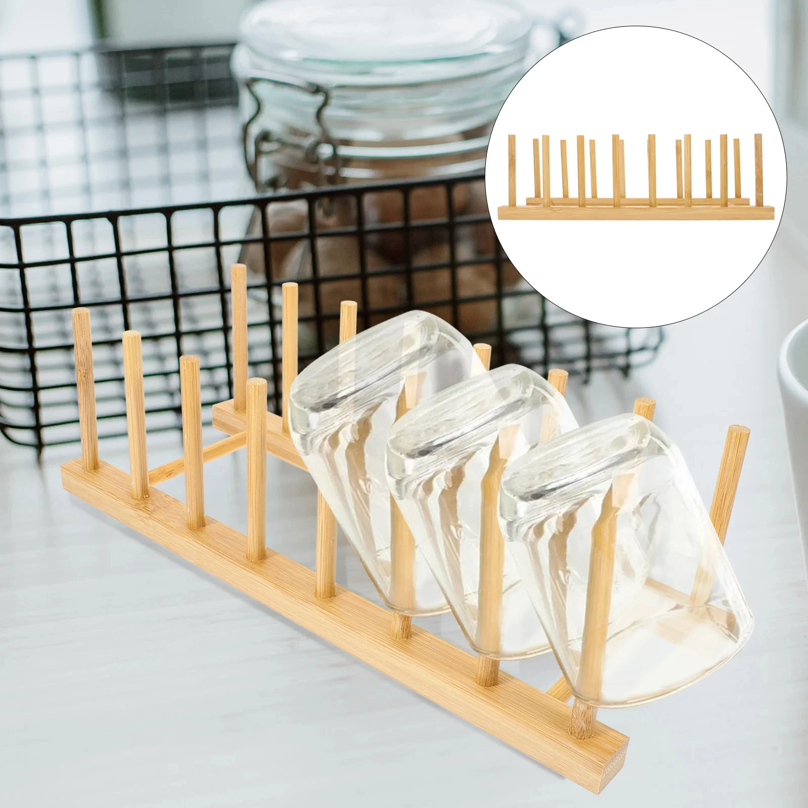 Multi-function Bamboo Wood Plate Storage Rack for Kitchen
