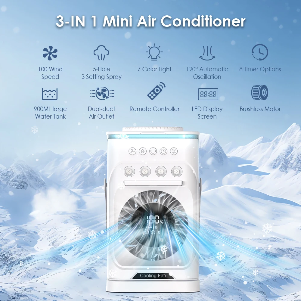 Outdoor Camping Fan with Spray Mist & RGB Lighting Rechargeable USB-Powered Portable Evaporative Cooler for Car & Garage Use