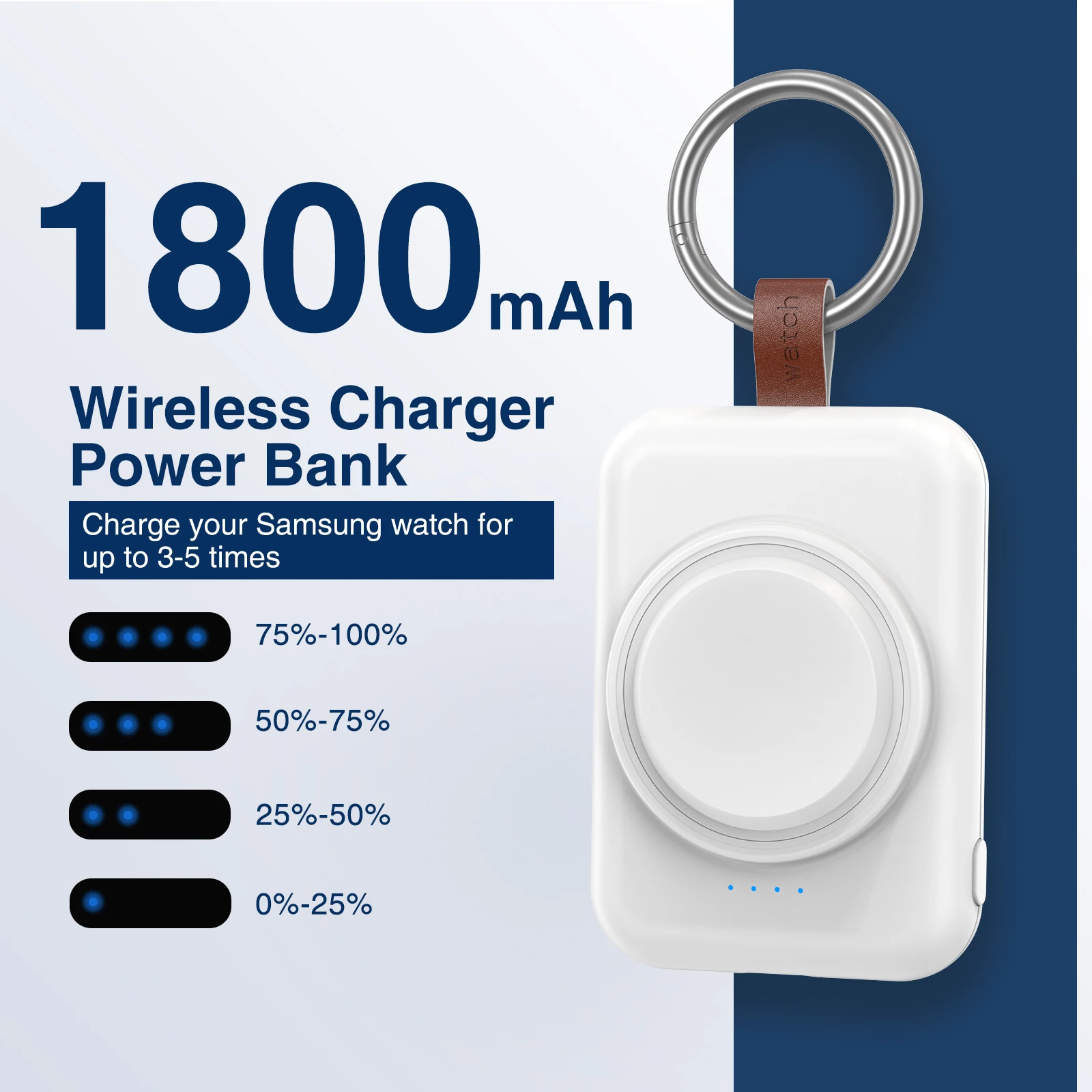 New Product Portable 1800 Mah Keychain Power Bank Station Wireless Charger for Samsung Galaxy Watch 6 Classic 5 Pro 4 Active 2
