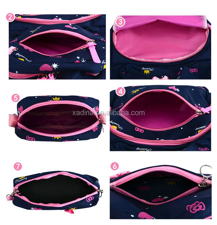 Hotselling Lovely Kitty Printed Canvas Backpack Four-piece Sets Multi-functional School Bags for Girls