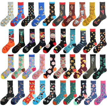 10 Pairs/Lot Fashion Men's Middle Cotton Jacquard Couple Men Socks Women Funny Novelty Cute Knitted Sock