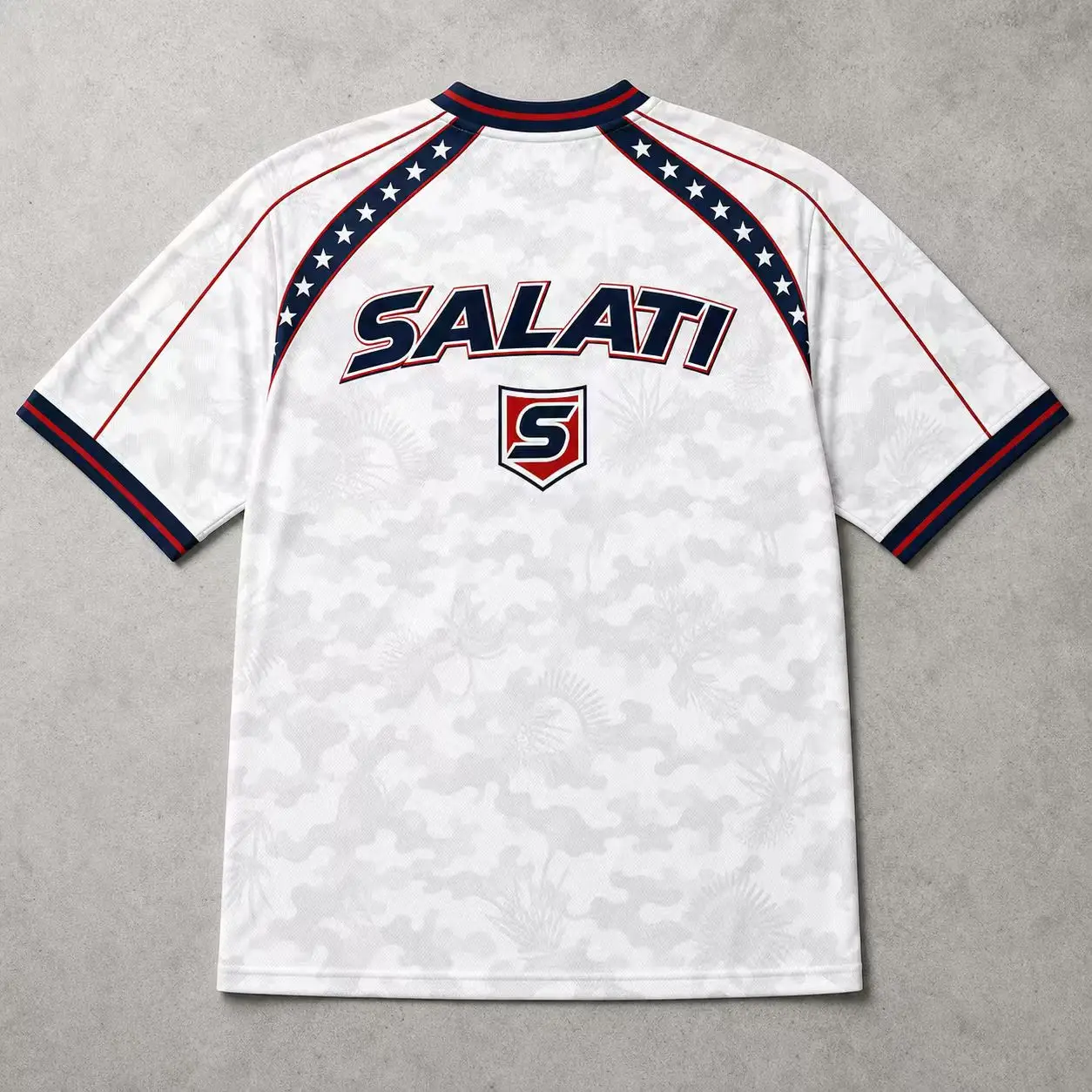 Custom Mens Sports Shirt White Camo Star Shoulder Contrast Piping Breathable Quick Dry Training Gym Wear Men Sports Jersey gallery 3