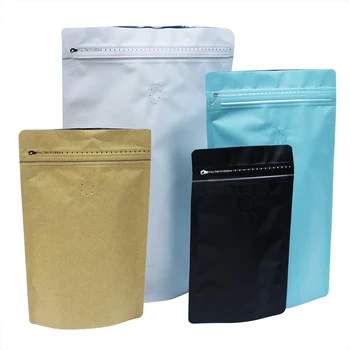 Customizable Stand-Up Coffee Shrink Zipper Bag PE PET Plastic Food Grade Embossed Flat Bottom Valve Sealing Features Custom Logo