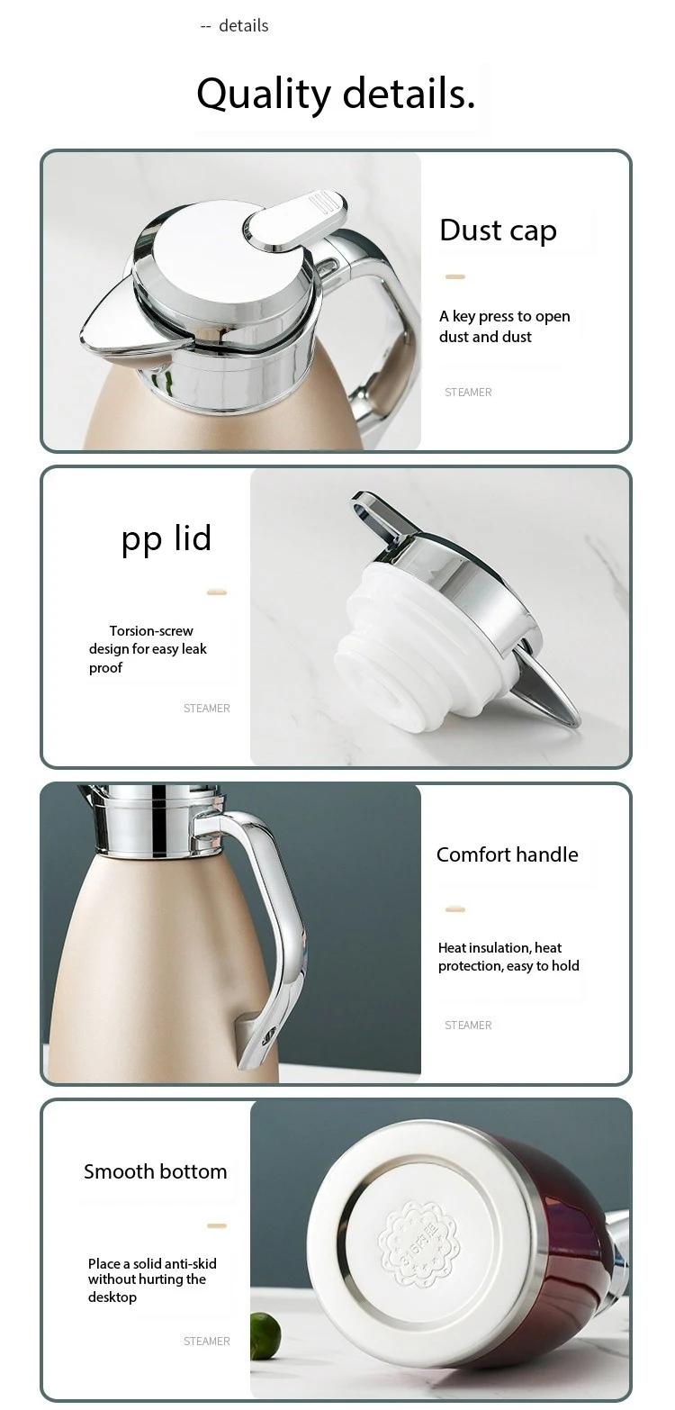 Fts Vacuum Flasks Double Wall Tea Thermal Jug 304 Stainless Steel Handgrip Coffee Insulated Keep