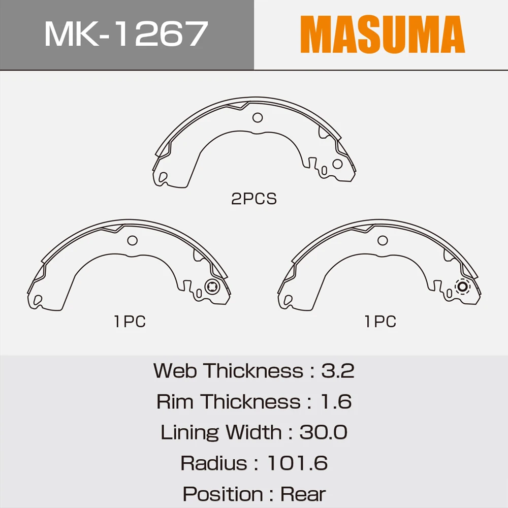 MASUMA Drum Brake Shoes MK-1267 for NISSAN BLUEBIRD SYLPHY