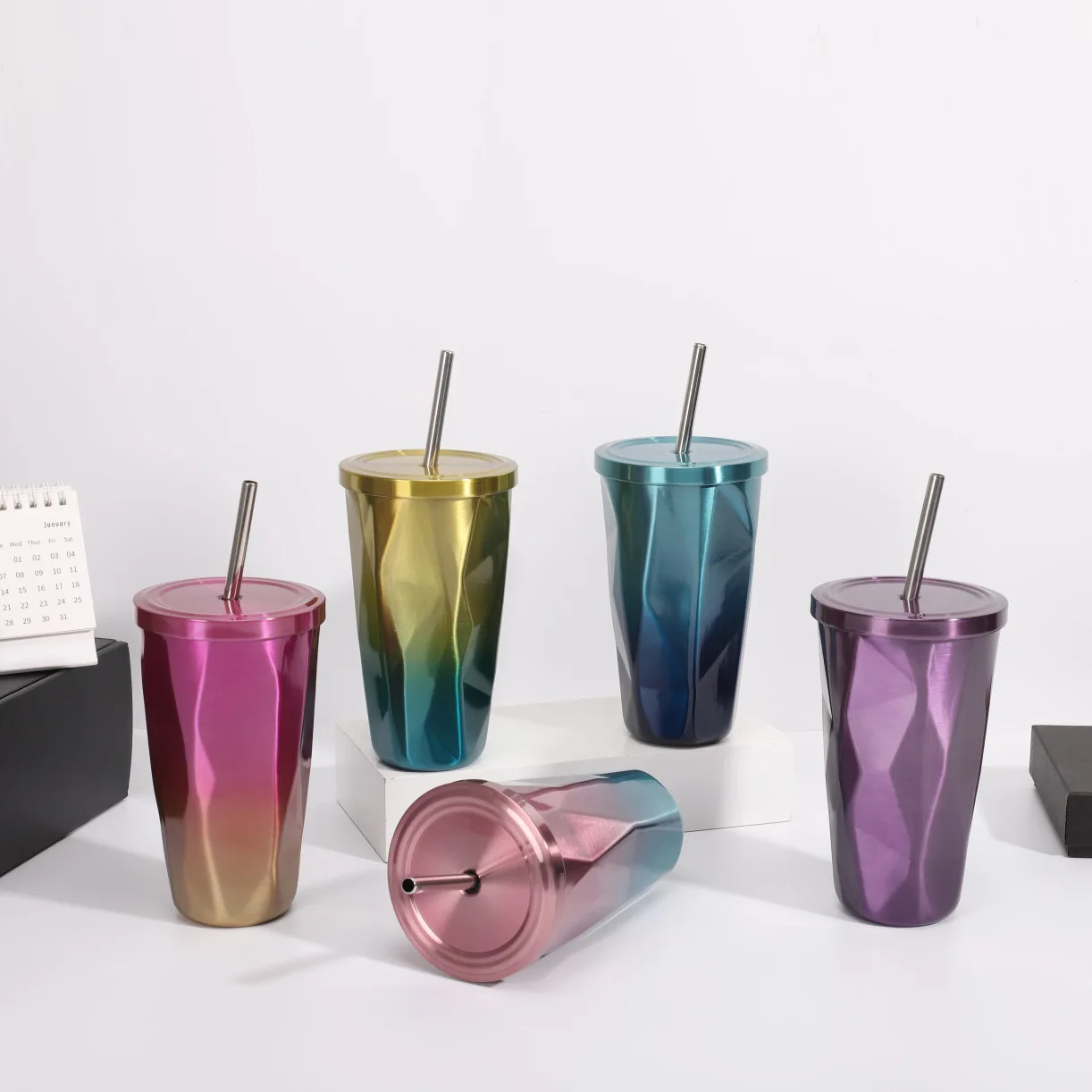 GZYSL RTS Custom 16OZ Color Changing Irregular Diamond Double Wall Insulated Stainless Steel Tumblers With Straw