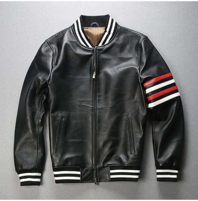 men's real cowhide leather bomber jacket men designer Custom embroidered Bomber men jacket_voghion.com