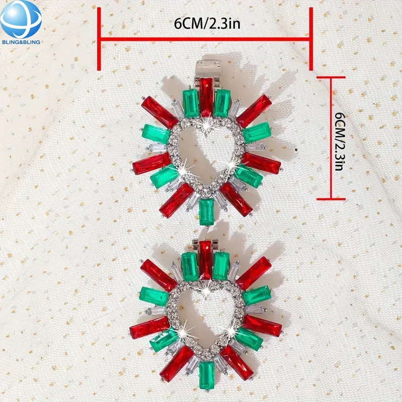 Shiny Green and Red Color Crystal  Shoe Buckle Heart Shape Rhinestone Detachable Shoe Clip for Ladies Shoe Accessory Gifts Jewel