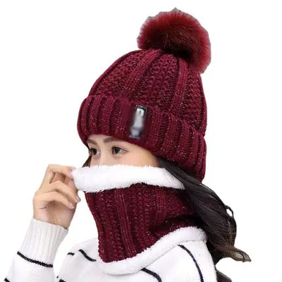 Warm Winter Women's Knitted Scarf Hat Set Plush Solid
