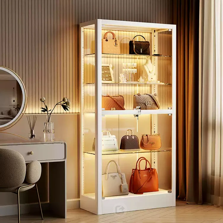 Glass Vitrine Display Showcase Customized Lockable Dustproof Corner Figure Car Model Showcase Design With LED Light