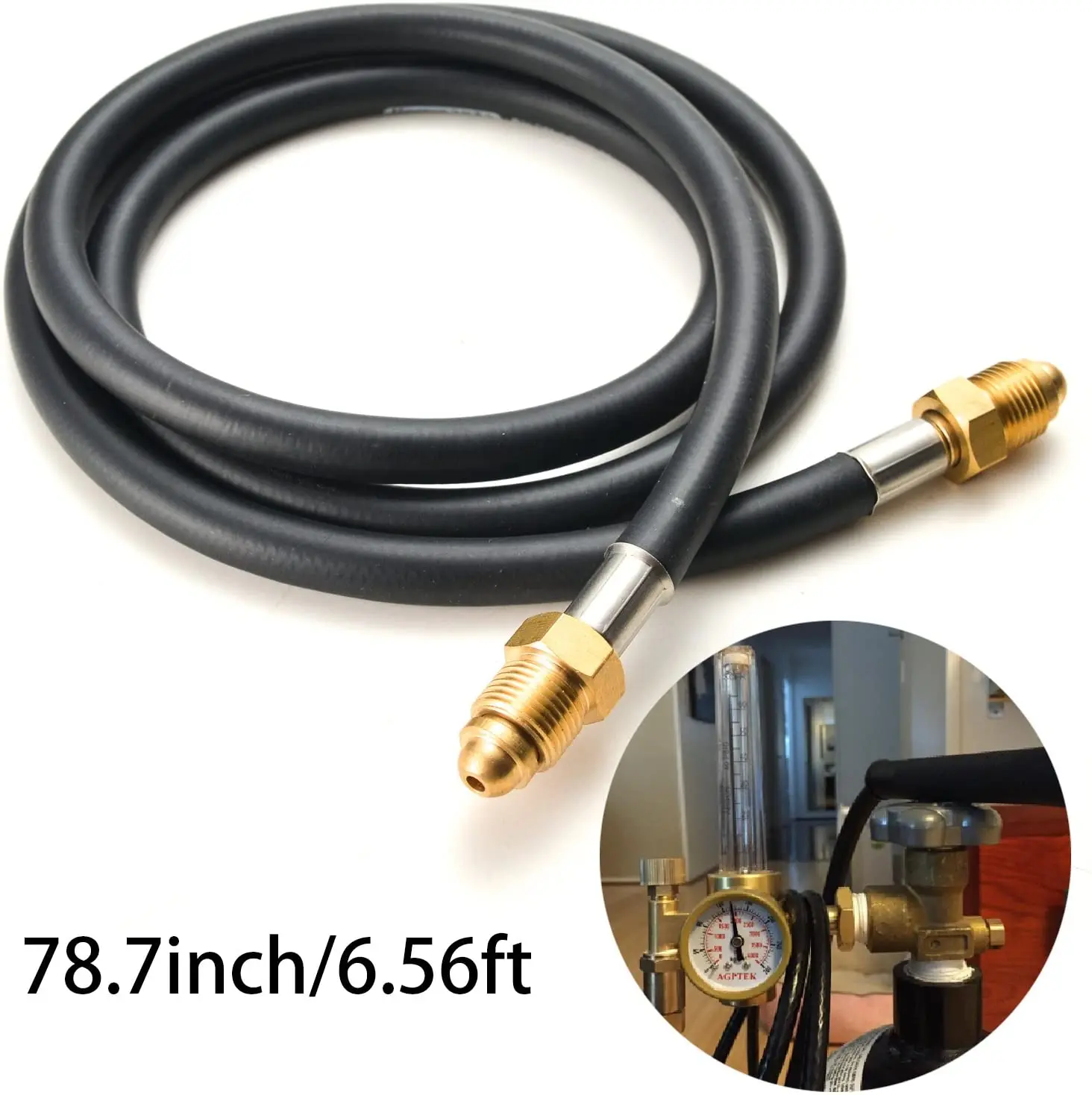 Gas Hose, Argon CO2 Flow Meter Regulator Hose Mig Tig 6.56ft Hose Is Standard UNF 5/8 Inch with Inert Gas Fitting