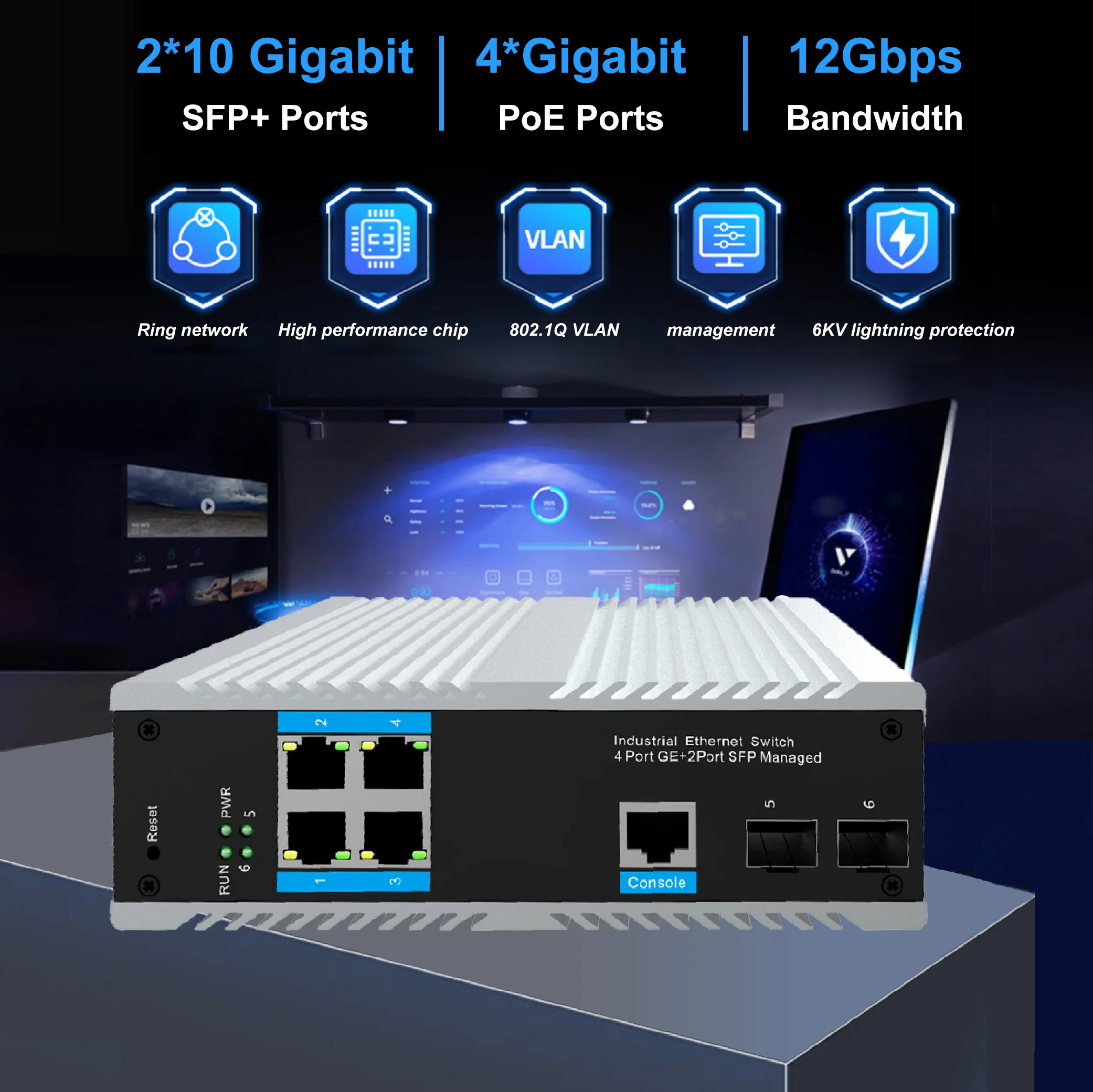 Hot Sale L2+ Industrial Network Switch Full Gigabit 6port With Sfp
