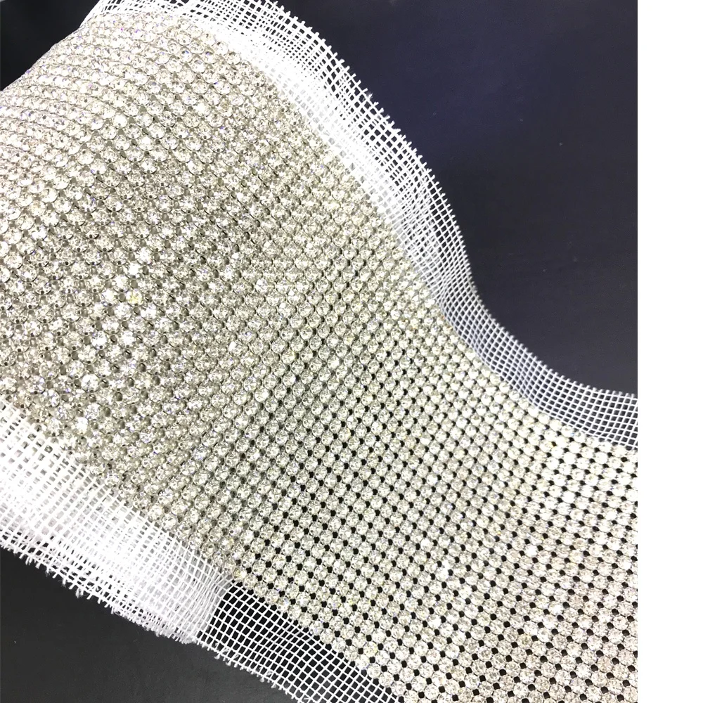 S451 24 Rows Silver Color Sparkly Rhinestone Mesh Trim Bling Crystal Mesh Roll Diamond Mesh Rhinestone Ribbon