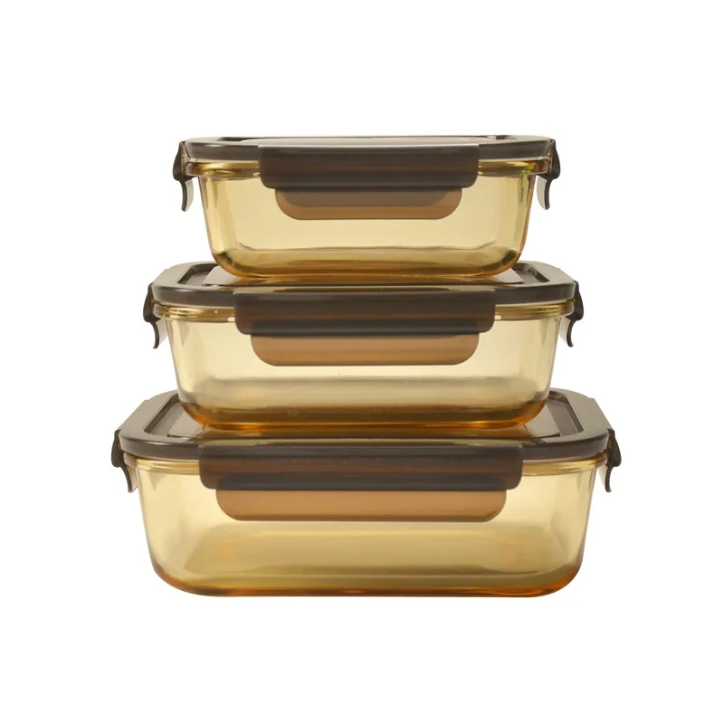 High Borosilicate Glass Amber Bento Box Microwave Refrigerator Can Be Divided Into square Crisper Box Food Storage Jar