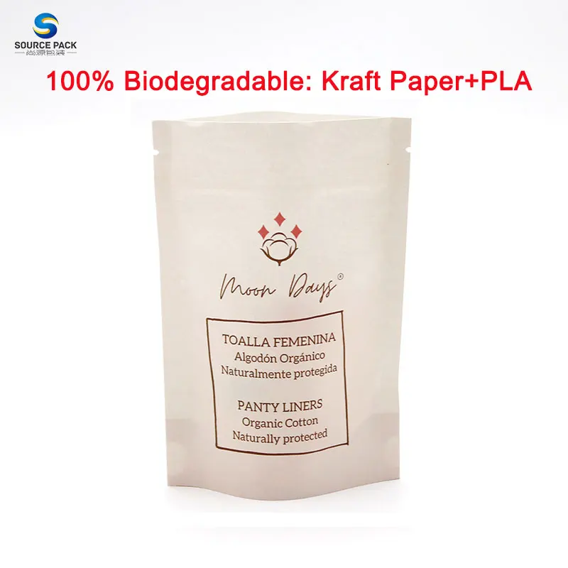 Soy Ink Digital Printing Eco Friendly Recyclable Compostable Custom Biodegradable Packaging Kraft Paper Bags Without Plastic