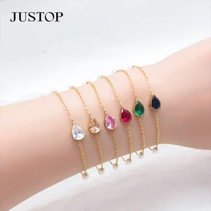 Light Luxury Wedding Colored Zircon Crystal Jewelry Delicate High Quality Stainless Steel Pearl Adjustable Charm Bracelet