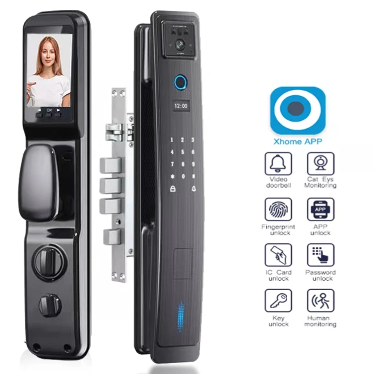 Xhome APP Visual Intercom Smart Lock Night Vision Fingerprint Password Card Key Automatic Unlock With Camera WiFi App