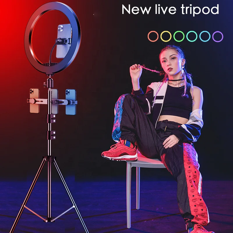 
 Кольцевой светильник для селфи 8 дюймов 10 дюймов 12 дюймов с подставкой Радужный светильник с зажимом держатель для телефона RGB светодиодный кольцевой светильник для селфи  
