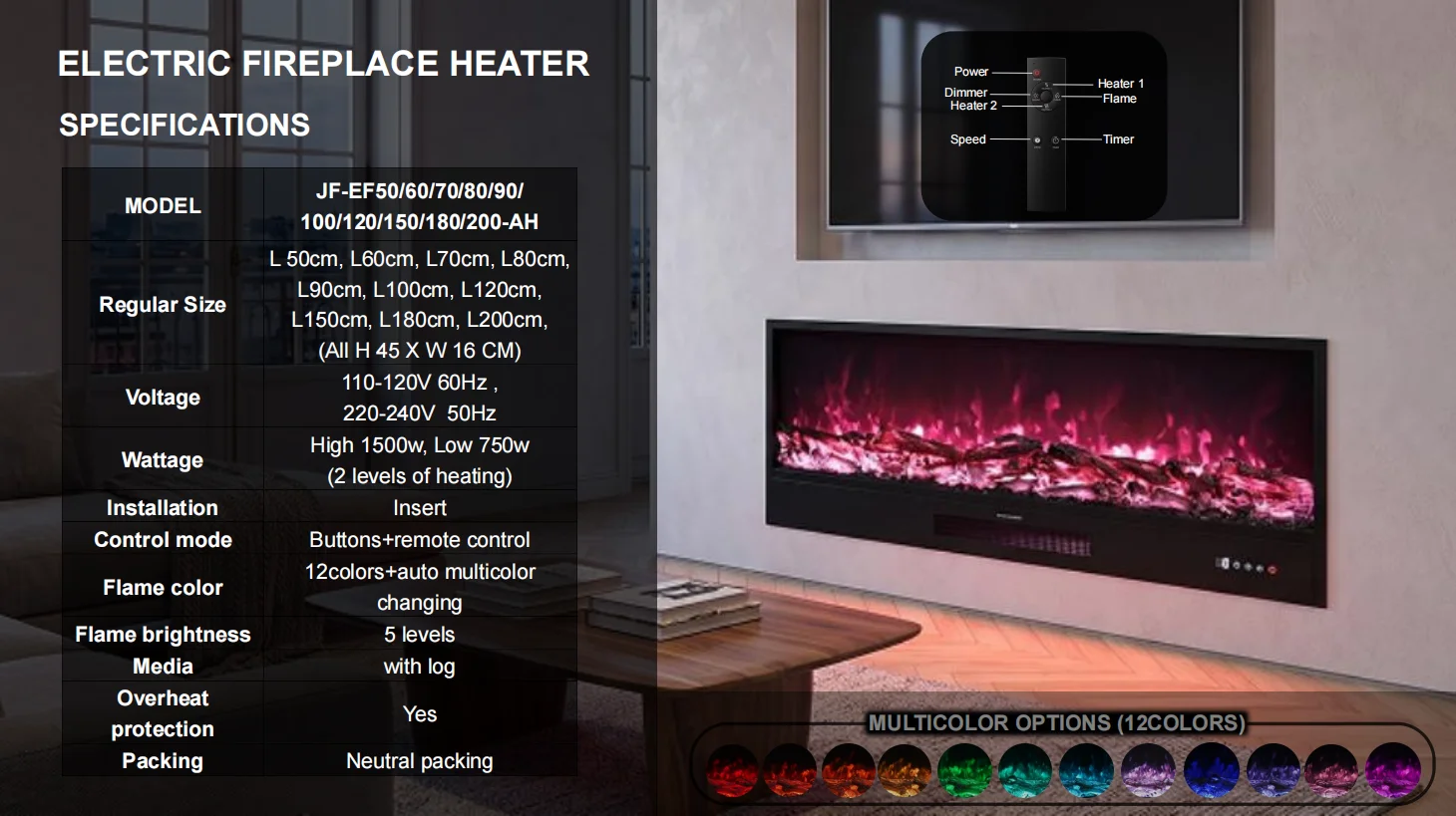 Electric Fireplace, 500mm, Wall - detail 30