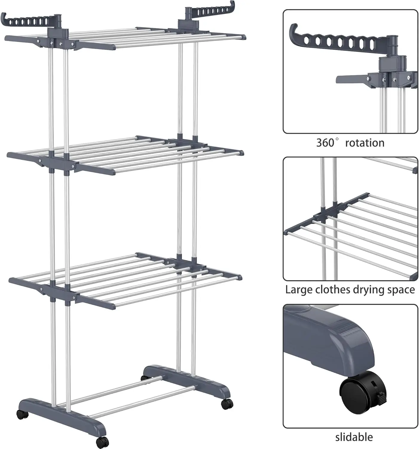 4-Tier Foldable Large Stainless Steel Sustainable Modern Clothing Organizer Garment Laundry Rack Adjustable Clothes Drying