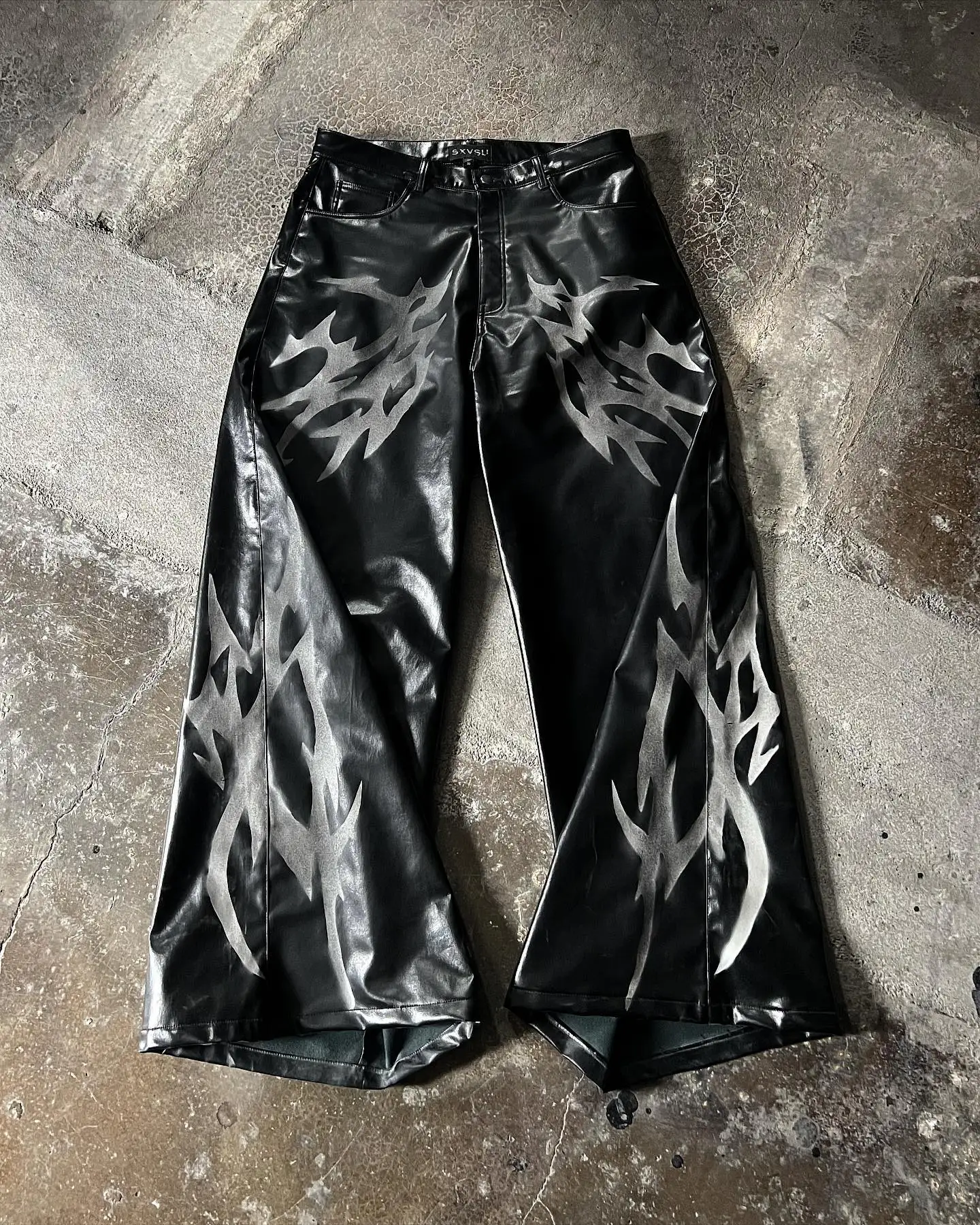 Salati Custom Manufacturer Designer High Waisted Casual Pants Baggy Stretchy Wide Leg Y2K Black Flared Pu Leather Pants for Men gallery 7