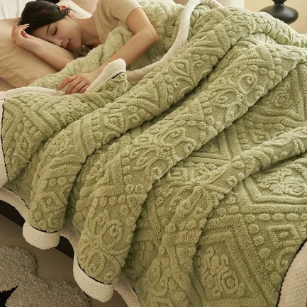 Warm Double Layer Thick 100% Polyester Super Soft Plush Double Sided Sherpa Fleece Blanket Joyous Pattern for Home Office Travel