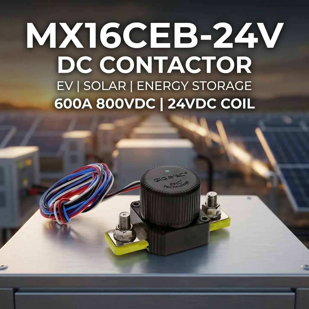 รีเลย์แม่เหล็กกระแสตรงแรงสูง (HV DC Relay) รุ่น MX16CEB ยอดนิยมสำหรับ Sensata-Gigavac กระแสสูงสุด 600A, แรงดันขับ 24VDC, แรงดันสูงสุด 800VDC, ใช้งานได้นานพิเศษสำหรับระบบพลังงานลม