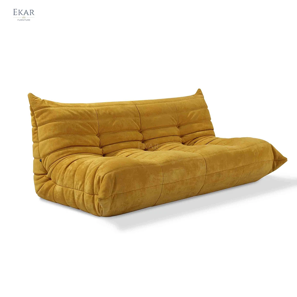 Modern wrinkled suede sofa set with wooden legs, stylish and comfortable bean bag seat for home school living room