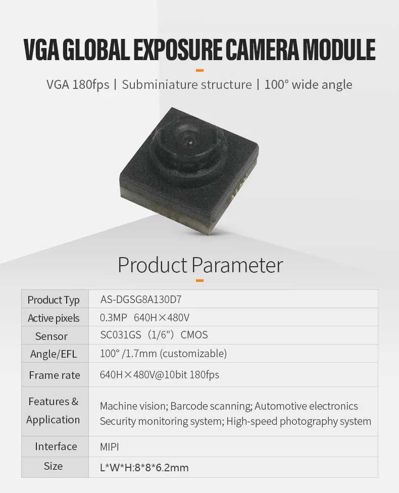 DGZX MIPI 0.3MP VGA 180fps global exposure wide-angle camera module插图