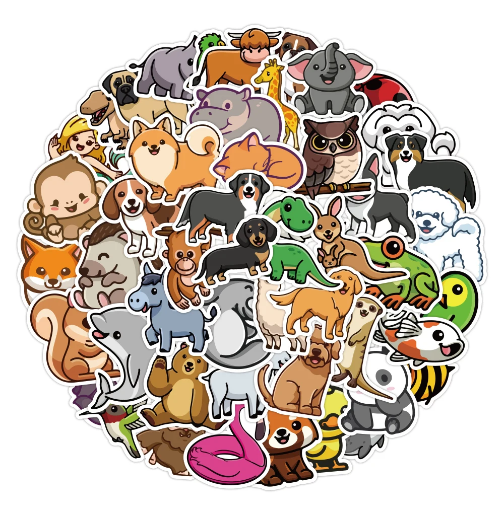 50pcs Cartoon Graffiti Animal Stickers For Notebook Water Cup Decal ...