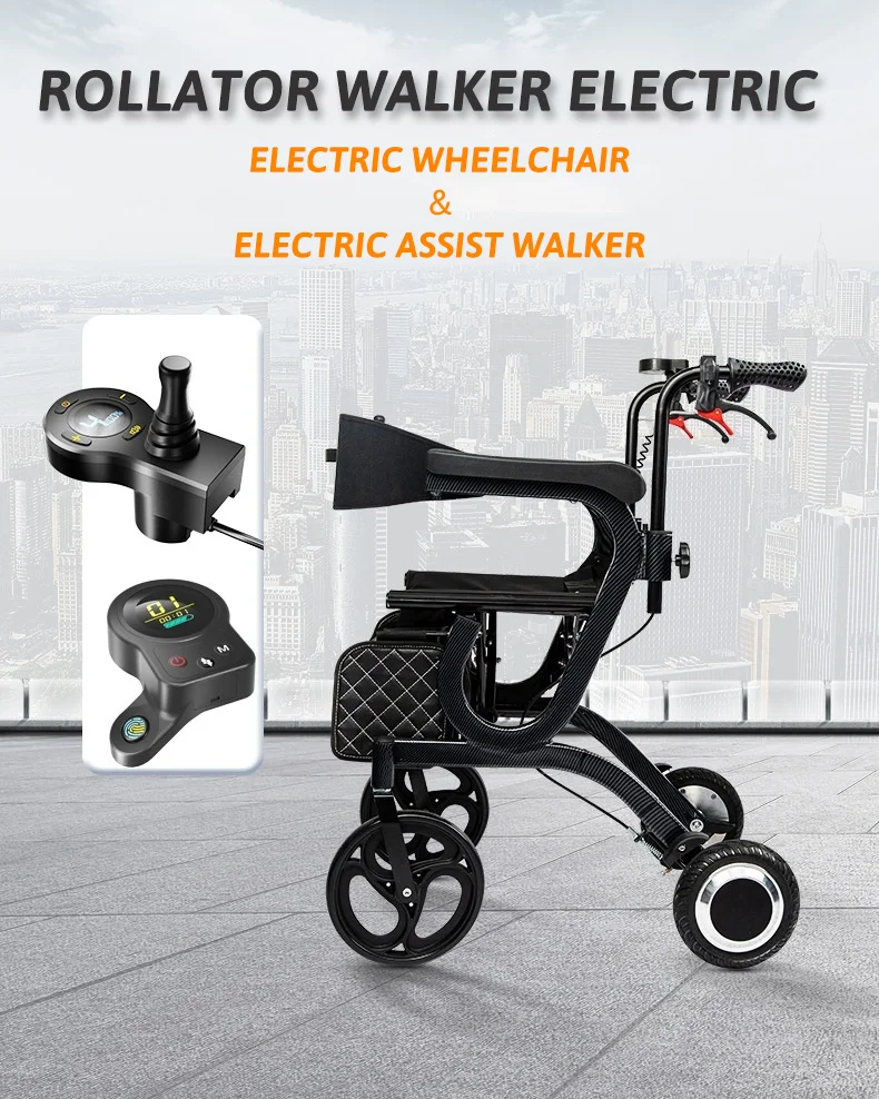 product 5 in 1 electric rollator walker wheelchair for elderly 120kg senior chair  mobility walker and shopping cart for adults-3