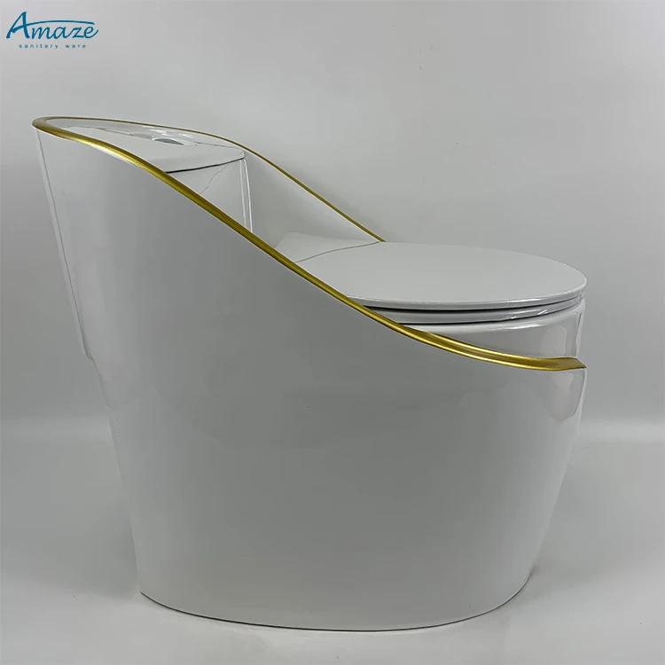 Luxury ceramic sanitary ware design bathroom gold line egg shape water closet floor one piece toilet bowl manufacture