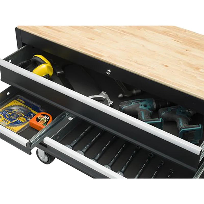 Wholesale 42 Inch 7 Drawers Tool Trolley Tool Box  with Rubber Wood Top details