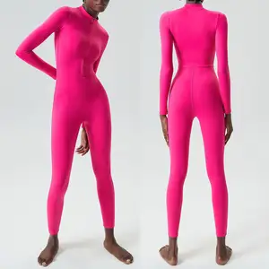 High Stretch One-Piece Bodysuit Quick Drying Zip Long Sleeve Fitness Long Sleeved Women Jumpsuit Open-neck Yoga Jumpsuit