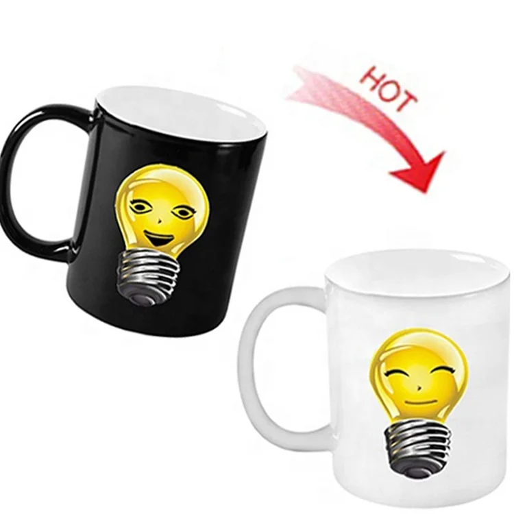 11oz Heat Sensitive Color Changing Magic Black Sublimation Ceramic Coated Heart Handle Mug With Customized
