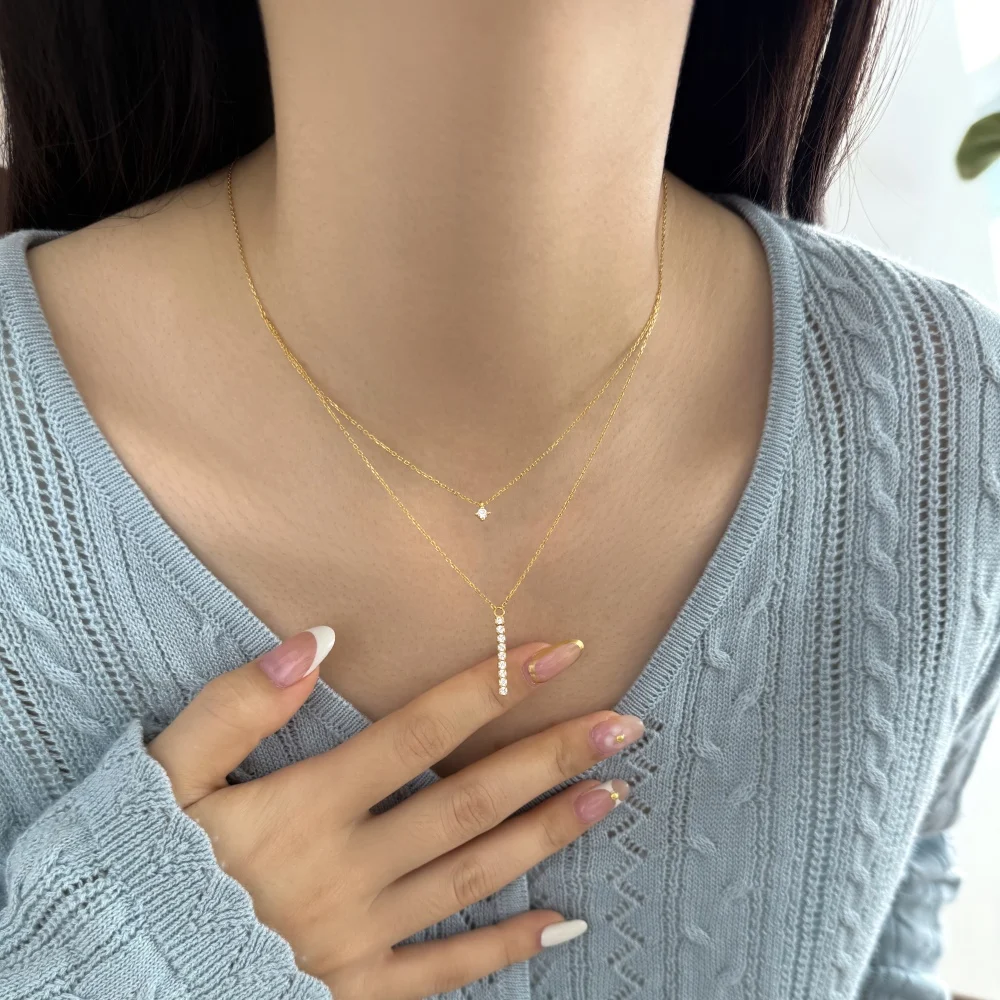 KAKODIY High Quality Fashion Boutique 925 Sterling Silver Chain Rhodium 18K Gold Electronic Coating Electroplating Rod Shape 5A Zirconia Pendant Necklace detail 2