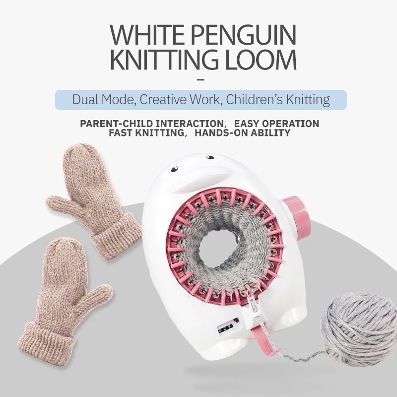 Creative Penguin Mini Knitting Machine Children's Hand Portable Knitting Machine Loom Toy Set