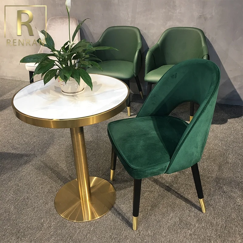 Popular Luxury Modern Marble Top Brass Gold Stainless Steel Base Round Cafe Dining